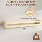 Fun Memories Nursery Book Shelves Set of 4, 32 Inch Solid Wood Wall Book Shelves, Kids Room Floating Shelves Organizer & Toy 