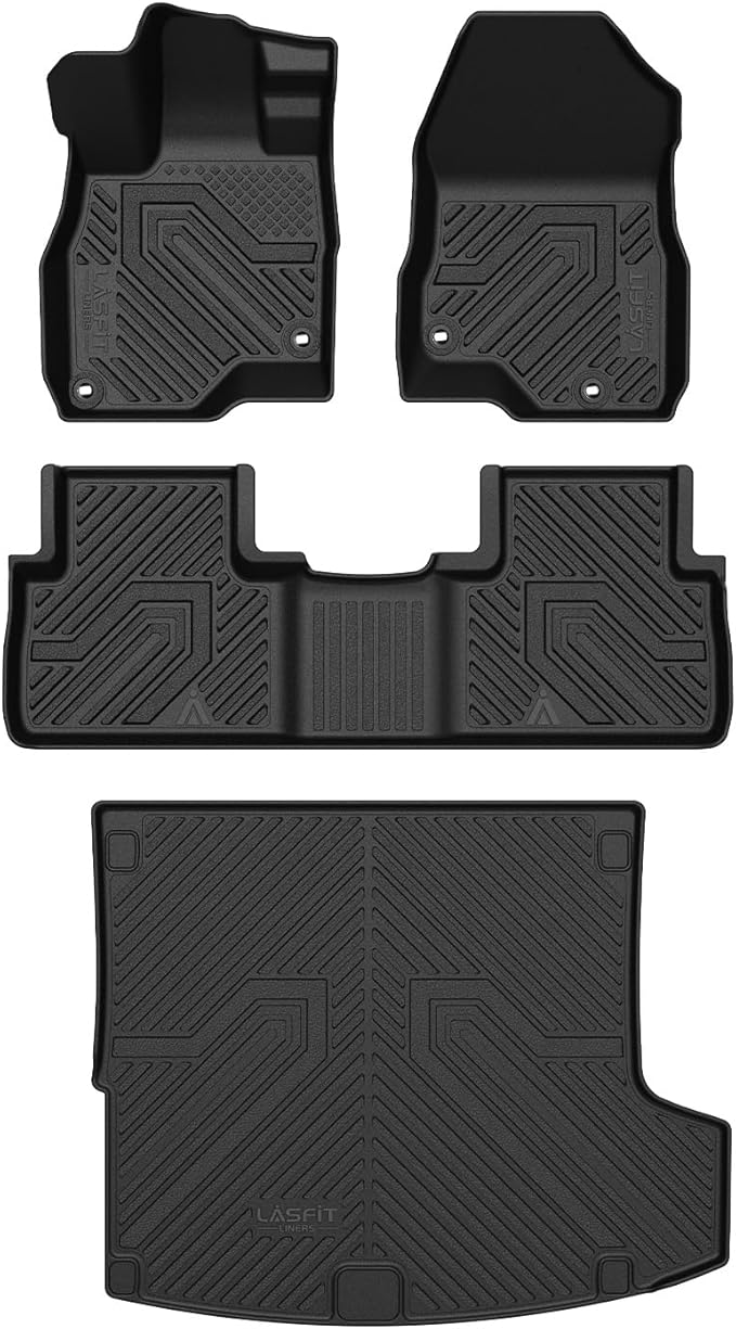 LASFIT Floor Mats & Cargo Mat for Acura RDX (2019-2026) All Weather Floor Liner TPE Custom Fit 1st & 2nd Row Rubber Car Mats and Cargo Liner for Acura RDX Automotive Accessories, Black, Tasteless
