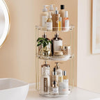 Delamu 3 Tier Rotating Makeup Organizer for Vanity, Skincare Organizer for Bathroom Counter, Spinning Perfume Organizer Cosme
