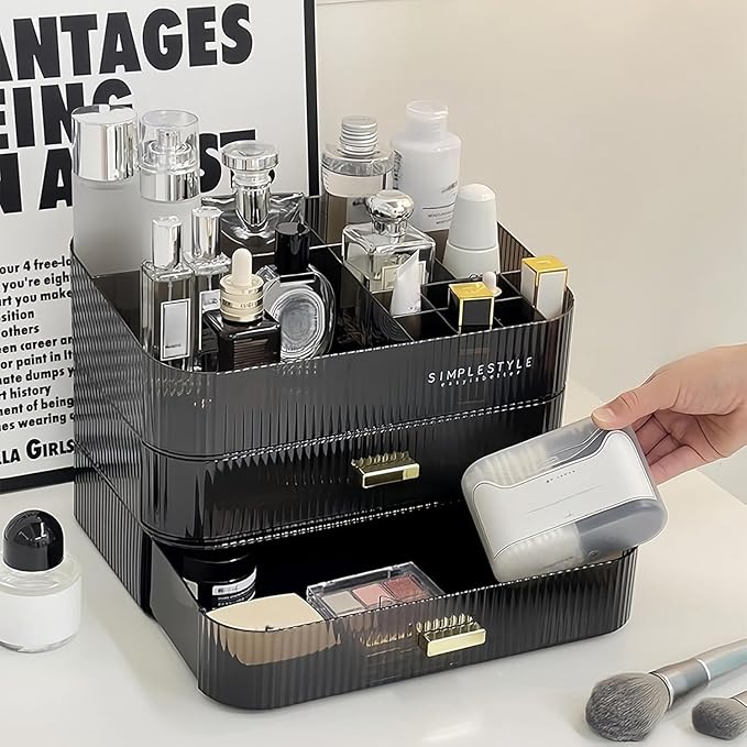 Makeup Organizer for Vanity, Large Desk Organizer with Stackable Drawers for Cosmetics, Skin Care, Lipsticks, Palette, Nail C