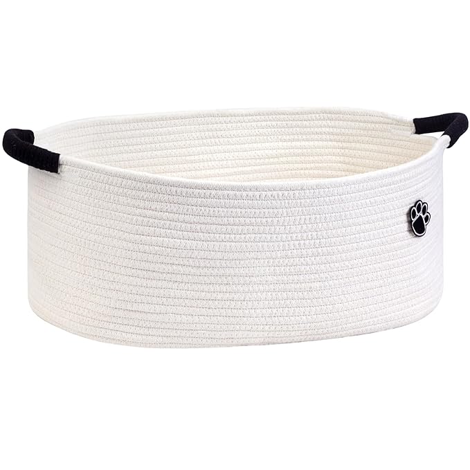 Optish Dog Toy Basket, Toy Box and Bin for Dog Cat Storage, 19.7" X 11" X 7.9" (30L) Large Woven Basket for Blanket Storage, 
