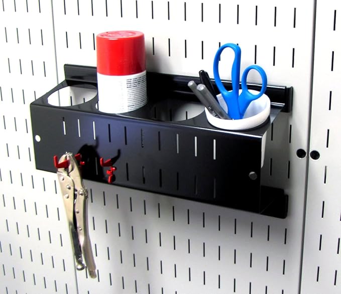 Wall Control Pegboard Spray Can Holder Bracket and Aerosol Can Organizer Pegboard and Slotted Tool Board - Black