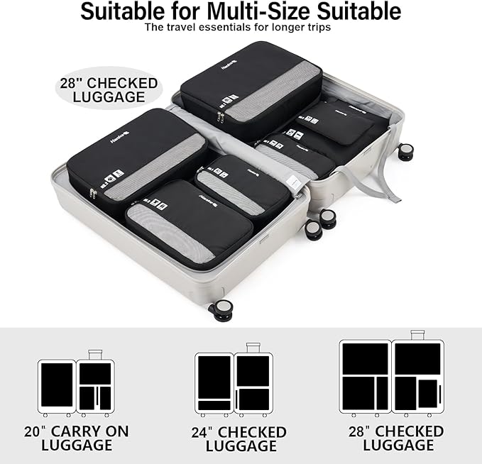 Hanke 7 Set Compression Packing Cubes for Travel, Expandable Large Packing Cubes for Suitcases and Backpack, Luggage Packing 