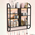 FAHKNS Gaming Floating Shelves, 35" Large LED Wall Shelves with Adjustable Tier, Wall Mounted Bookshelf with Hanging Pipe & 6