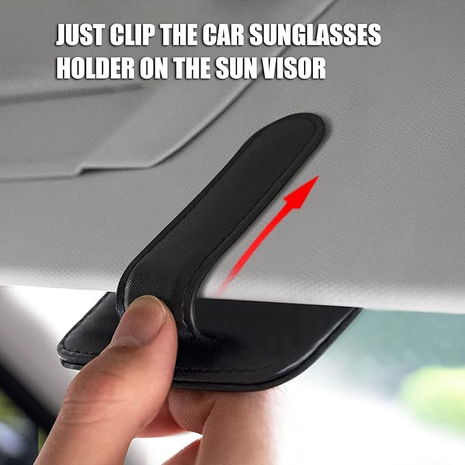 2 Pack Leather Car Visor Sunglass Holder, Magnetic Leather Glasses Eyeglass Hanger Clip for Car, Sunglass Clip Glasses Holder for Car Visor（Black）