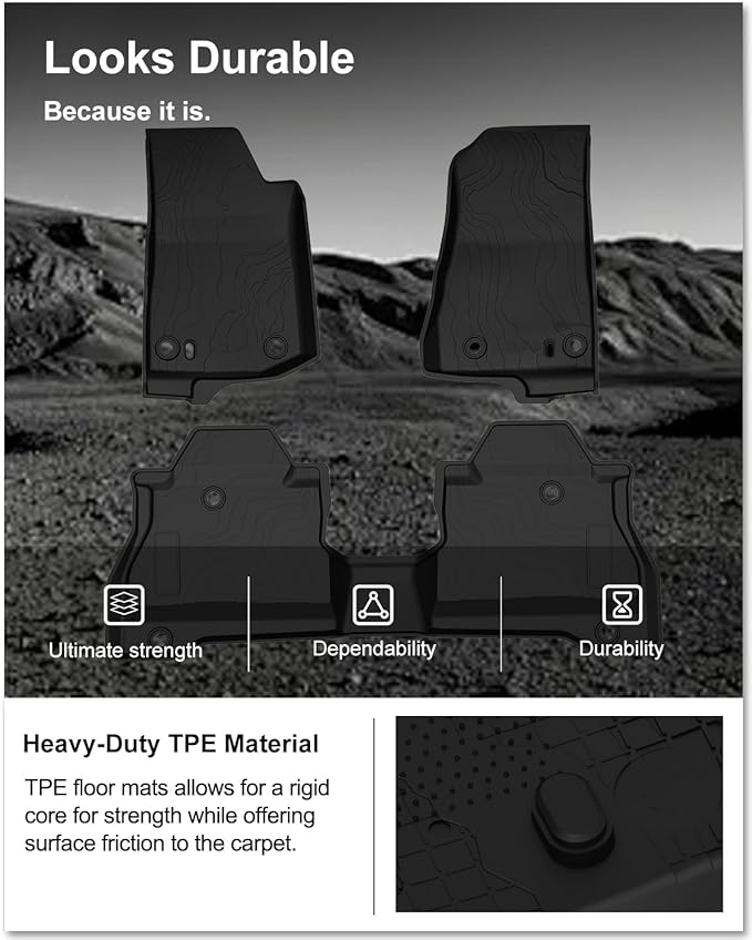 KIWI MASTER Floor Mats for 2020-2026 Jeep Gladiator JT, OEM Replacement 82215626AB, Custom Fit All Weather Car Mats, Heavy Duty TPE Floor Liners, Front & Rear 2 Row, Black