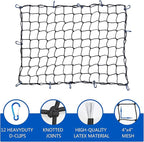 Amiss 3' x4' Stretches to 6' x 8' Truck Cargo Net, Roof Rack Cargo Net for Pickup Trucks SUV, Heavy Duty Truck Bed Cargo Bungee Net with 12 Blue Clips and Storage Bag， Car Exterior Accessories