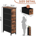 Somdot Narrow Dresser with 4 Drawers, Slim Storage Organizer Chest of Drawers with Removable Fabric Drawers for Small Spaces 