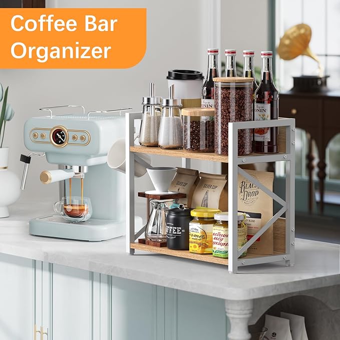 RUILALIFE Spice-Rack-Organizer-Shelf for Kitchen Counter, 2 Tiers Coffee Bar Station Organizer for Countertop，Space Saving De