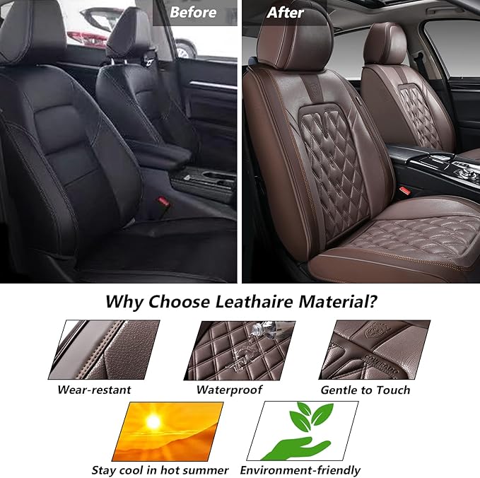 Coverado Car Seat Covers Front Seats, 2-Pack Luxury Leathaire Seat Covers for Cars, Waterproof Car Seat Protector, Anti-Slip 