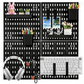 24 Pcs Wall Mount Peg Board Organizer Kits, Black DIY Pegboard Panels with 20 Accessories (Hooks, Clips, Bins, Shelves), Wall
