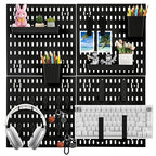 24 Pcs Wall Mount Peg Board Organizer Kits, Black DIY Pegboard Panels with 20 Accessories (Hooks, Clips, Bins, Shelves), Wall