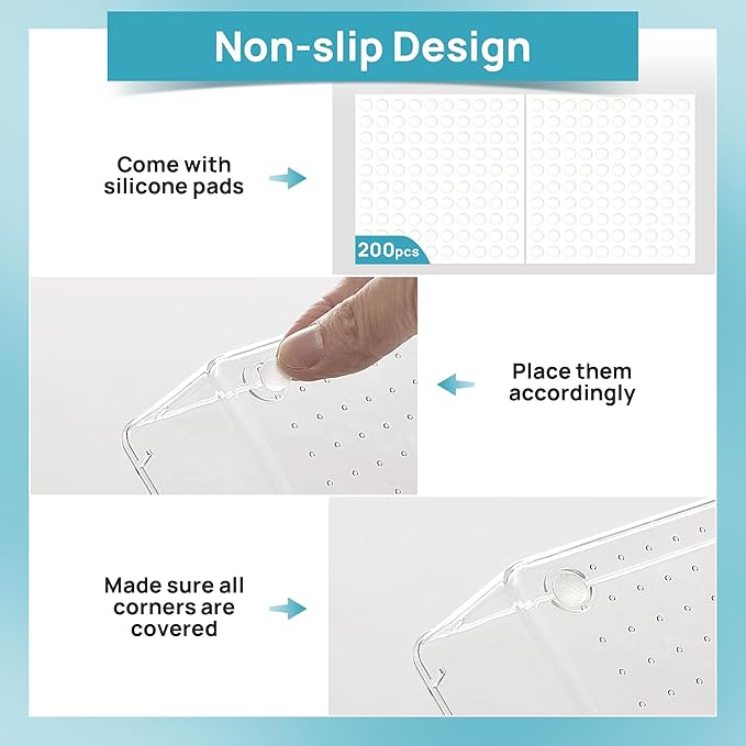 Vtopmart 44 PCS Clear Plastic Drawer Organizers Set, 4-Size Versatile Bathroom and Vanity Organizer Trays, Non-Slip Storage C