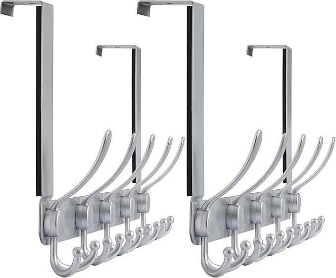 Dseap Over The Door Hook Hanger - Fits 1 3/8" to 1 3/4" Standard Doors | 5 Tri Hooks Heavy Duty Towel/Coat Rack | Door Organi