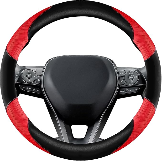 Soft Leather Steering Wheel Cover with Breathable Design and Anti-Slip Grip, Specially Designed for 14.5-15.2 inch Circular S