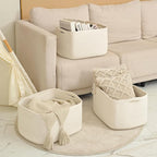 ICERZCZ Large Storage Baskets for Organizing Shelves, Woven Cotton Rope Bins for Baby Nursery Organization, Book Toy Towel Or