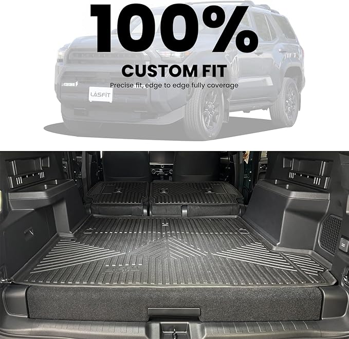 LASFIT Cargo Mat & Backrest Mats for Toyota 2025-2026 4Runner Hybrid(Not Fit Gasoline), All Weather TPE Custom Fit Easy Clean Trunk Mat for 4 Runner 2025 2026 6th gen Hybrid Trunk Mat, Black