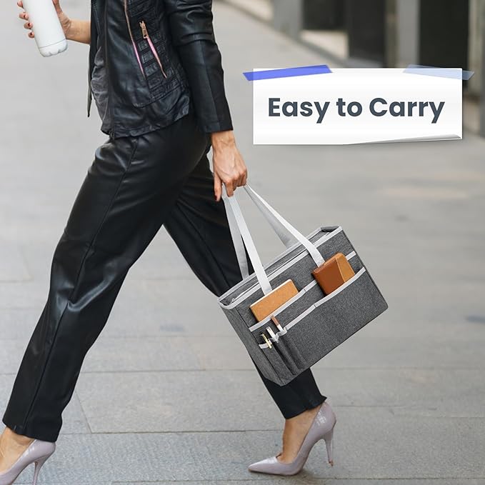 File Organizer Box, Portable Tote Bag Hanging Filing Box Desktop File Folder Document Storage Organizer with Pockets and Hand