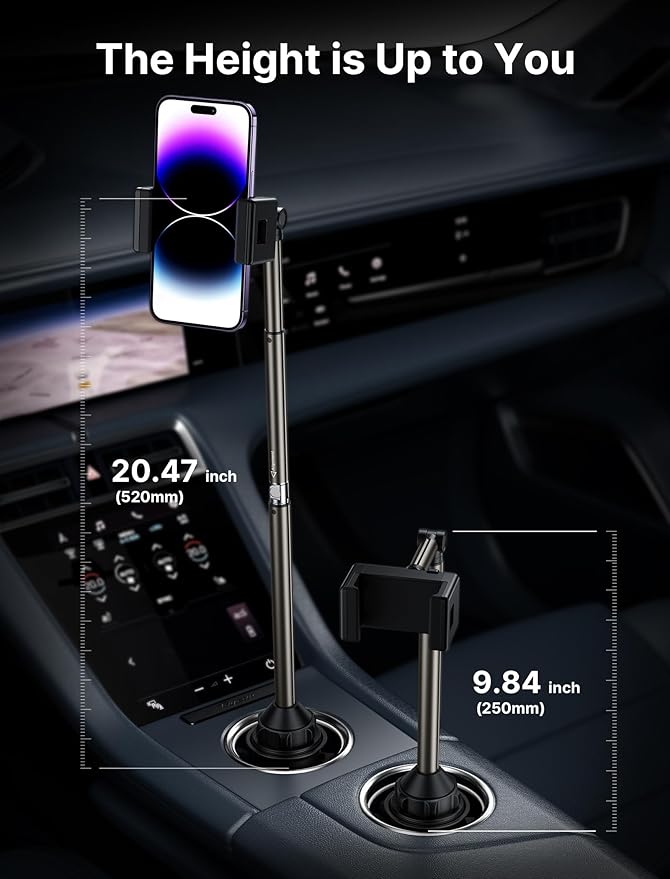 JSAUX Car Cup Holder Cellphone Mount, Metal Long-Arm Ultra Stable Phone Holder for Car Cupholders - Adjustable for iPhone 16 