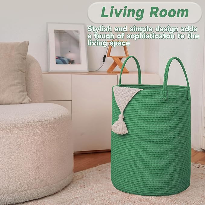 JMvicyroam Large Woven Laundry Basket Hamper,100L Cotton Rope Storage Bin for Blankets,Toys and Clothes,Decorative Tall Nurse