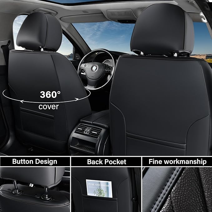 Coverado Car Seat Covers Front Seats, 2 Pack Waterproof Leather Seat Covers for Cars, Luxury Car Seat Protector, Anti-Slip De