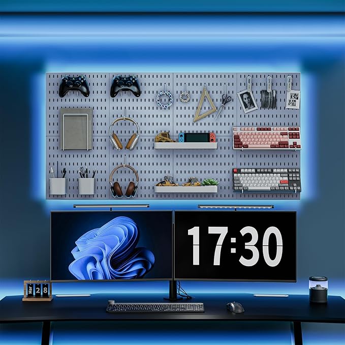 MULSAME Pegboard Combination Kit, Wall Mounted Storage Set with 4 Pegboards & 14 Accessories Hanging, Blue Peg Boards Organiz