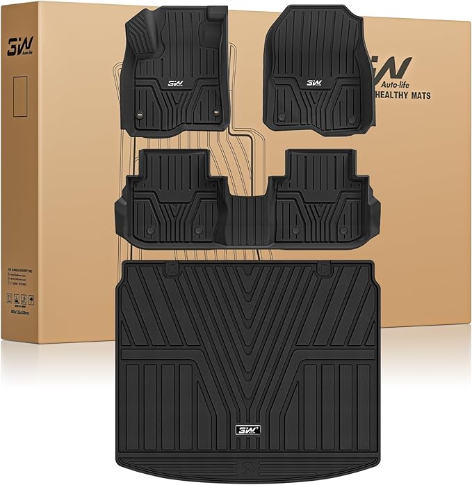 3W Floor Mats & Cargo Liner Fit for Honda CR-V 2023 2024 2025 2026 (Include Hybrid), All Weather TPE Custom Fit Honda CRV Floor Liner 1st, 2nd Row and Trunk (Upper Positon) Full Set Car Mats Black