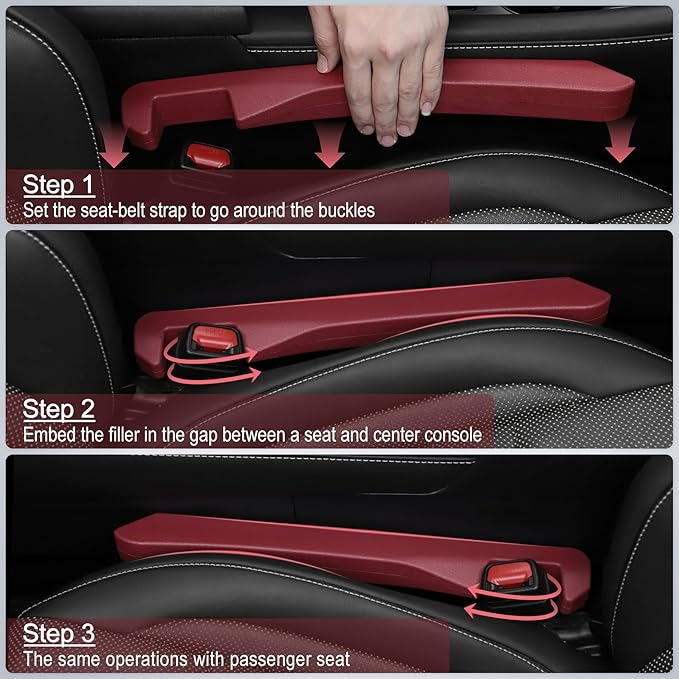 UREHEPO 2pcs Elastic Car Seat Gap Filler Organizer, Universal Interior Car Accessories to Stop Things from Dropping and Add Style for Car SUV and Truck, Fill The Gap Between Seat and Console - Red