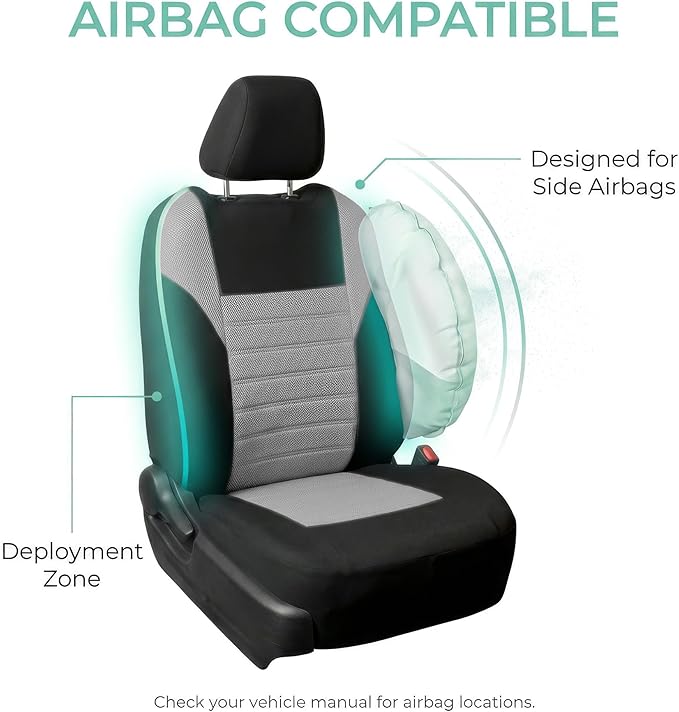 FH Group Automotive Car Seat Covers Full Set Premium 3D Air Mesh Front Seat Covers, Airbag Compatible & Split Bench Cover Uni