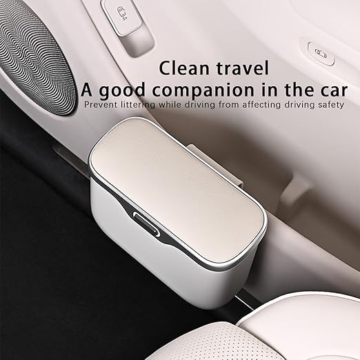 Car Trash Can with Lid, Leakproof Auto Garbage Bin, Waterproof Car Trash Bag Holder with PU Leather Top for Back of Seat/Door, Fit for SUVs, Sedans, Trucks Grey