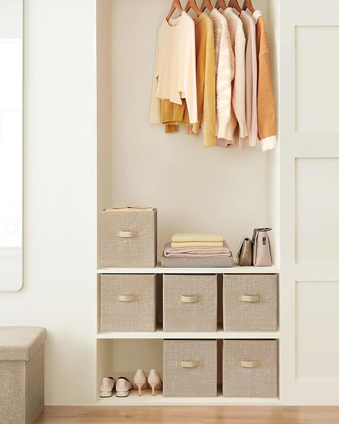 SONGMICS Storage Cubes, 11-Inch Non-Woven Fabric Bins with Double Handles, Set of 6, Closet Organizers for Shelves, Foldable,
