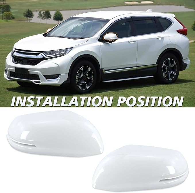 Left and Right Side Mirror Cap Covers With Trun Signal Compatible With 2017-2022 Honda CR-V CRV,2016-2022 Honda HRV HR-V Side Outer Rearview Wing Mirror Cap White Replace#76201-T1W-A01(2PC)