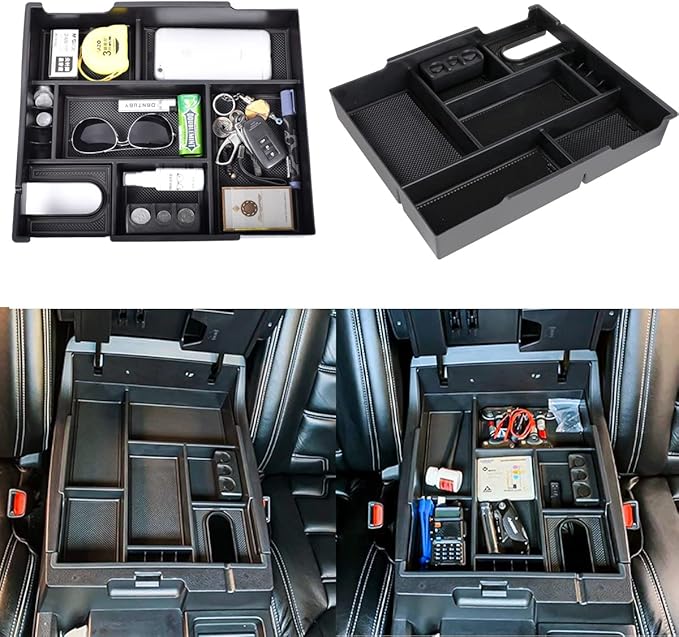 EDBETOS Center Console Tray Organizer Compatible with Toyota Tundra 2014 2015 2016 2017 2018 2019 2020 2021 Accessories, Armrest Secondary Storage Box (Black Trim)