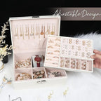 Jewelry Box for Women Girls, 2 Layers Jewelry Organizer Container with Lock, PU Leather Storage Case with Removable Tray, Jew