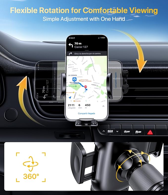 Miracase Phone Holders for Your Car with Metal Hook Clip, Air Vent Cell Phone Stand Car Mount, Universal Automobile Cradle for Garmin GPS Fit iPhone Android and All Smartphones, Dark Grey