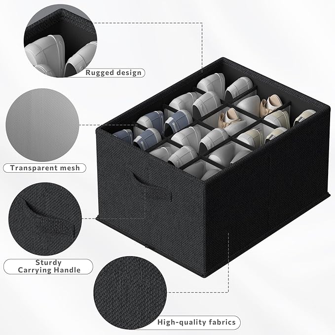 FHSQX 2 Pack Shoe Organizer for Closet,Foldable Shoe Organizer,Fits up to 24 Pairs,Storage Containers With Bottom Support for