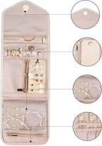BAGSMART Travel Jewelry Organizer Case Foldable Jewelry Roll for Journey Rings, Necklaces, Earrings, Bracelets,Mini,Beige