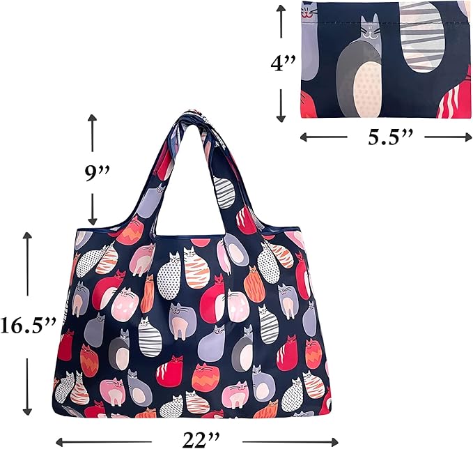 allydrew Large Foldable Tote Nylon Reusable Grocery Bags, 5 Pack