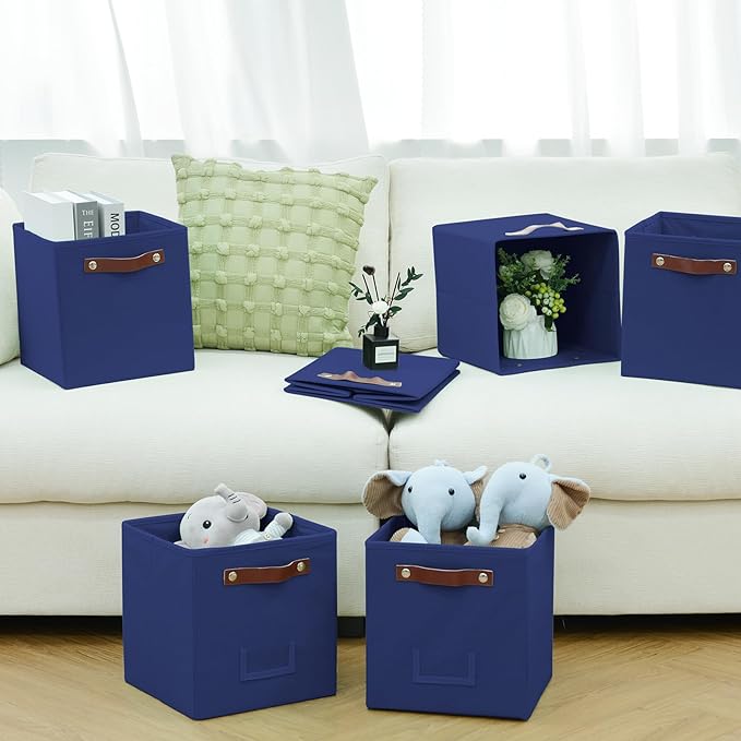 FinishingBo 6-Pack Storage Cubes with Handles & Label Holders Basket, Closet Cube Home Organizer Bins(Blue, 10.5*10.5*11 inch