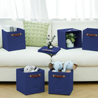 FinishingBo 6-Pack Storage Cubes with Handles & Label Holders Basket, Closet Cube Home Organizer Bins(Blue, 10.5*10.5*11 inch