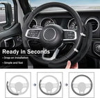 3-Piece Leather Steering Wheel Cover, Custom Fit for Jeep Wrangler 2018-2026 Gladiator 2020-2026,Quick Install Ultra-Thin & Non-Slip,Interior Car Accessories for Men Women(Black Hole)