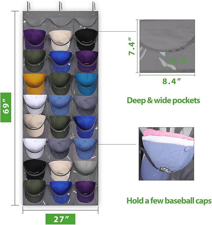 Dofilachy Hat Rack - Hat Organizer - Hat Racks for Baseball Caps, Visible Hat Holder - Baseball HatRack for Wall Door with 3 
