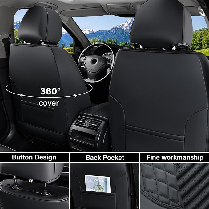 Coverado Car Seat Covers Full Set, Leather Seat Covers for Cars, Waterproof Front and Rear Automotive Seat Cover Car Accessor