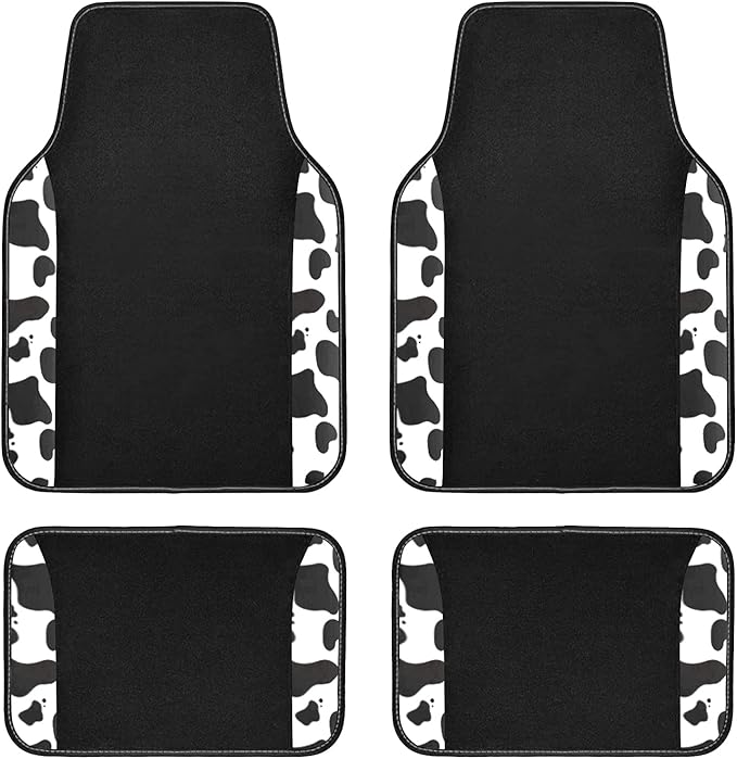 Flying Banner car seat Covers Protects Water Proof Faux Leather Carbon Fiber Fronts Rear Bench Covers (Cow Black, Full Set - 