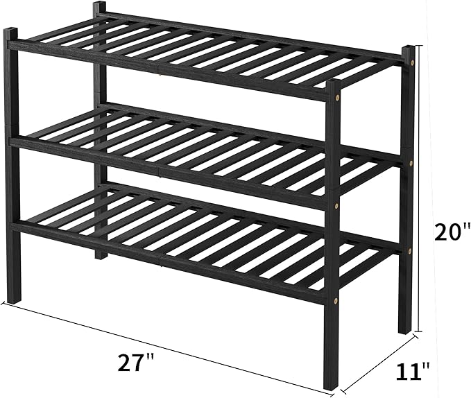 ROMGUAR CRAFT 3 Tier Bamboo Shoe Rack for Closet Free Standing Wood Shoe Shelf Storage Organizer for Entryway Small Space Sta