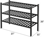 ROMGUAR CRAFT 3 Tier Bamboo Shoe Rack for Closet Free Standing Wood Shoe Shelf Storage Organizer for Entryway Small Space Sta