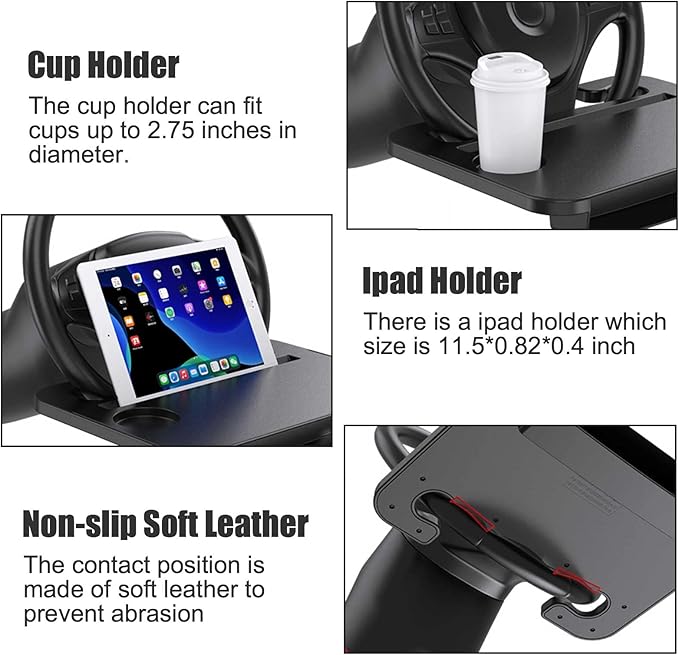 Double-use Steering Wheel Tray(14.5*11inch), Car Food Trays for Eating with Drinks Holder, Car Trays for Eating for Pad Laptop, Multipurpose Travel Car Accessories, Fits Most Vehicles Steering Wheels