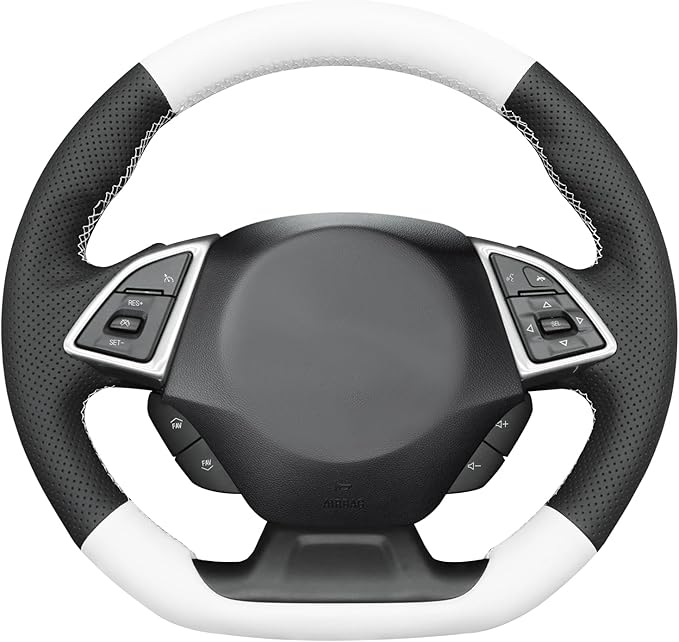 MEWANT Hand Stitched White Leather Steering Wheel Cover Wrap for Chevrolet Camaro 2017-2022 Steering Wheel Accessories for Chevrolet Camaro 2017-2022