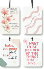 Boho Pink Floral Inspirational Car Air Freshener 4 Pcs, Preppy Girly Motivational Quotes Hanging Air Freshener for Cars Close