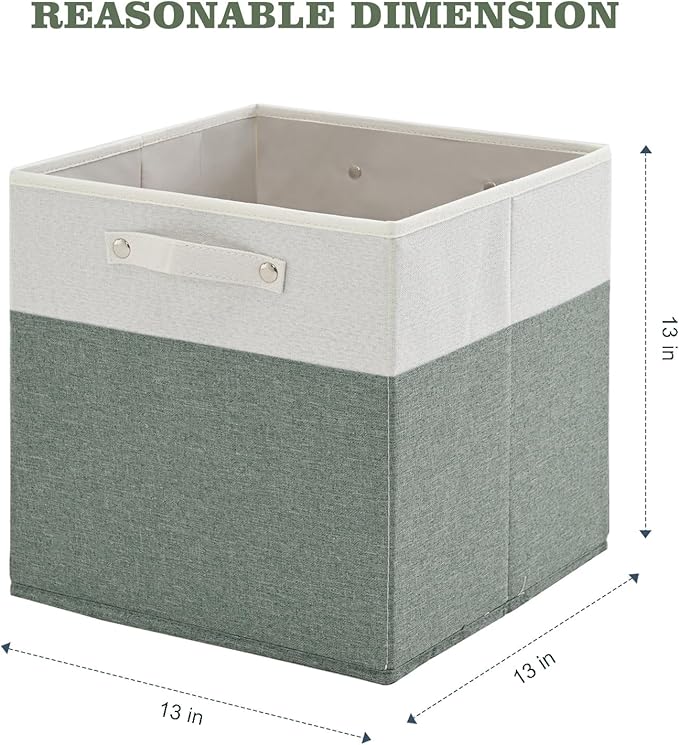 FinishingBo 13 x 13 Inch Fine Linen Storage Bins with Handles，Fabric Cube Boxs，Basket Organizers for Shelves for Home, Closet